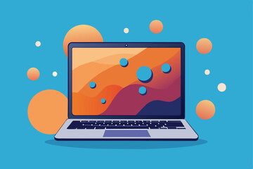 Poster - Open laptop mockup, vertical design for advertisement with colorful background and screen