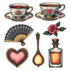 Wall Mural - coquette core-inspired clip art set.