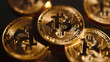 © DigitaArt.Creative - several gold-colored coins with the Bitcoin symbol 'B' with two vertical lines through it. The coins are shiny and appear to be stacked or arranged in a way that multiple coins are visible