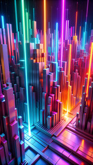 3d three dimensional abstract background with neon colors - generative ai