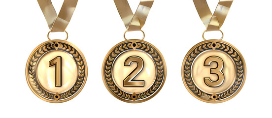 winner golden medal set isolated on transparent background. first, second and third place in competi