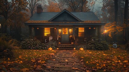 Cozy Cabin in Autumnal Woods