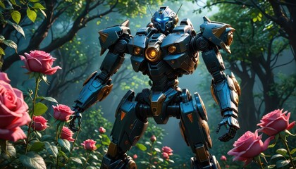 Poster - Giant Robot in a Rose Garden.