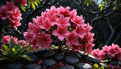 Canvas Print - Pink Azalea Flowers Blooming in a Garden.