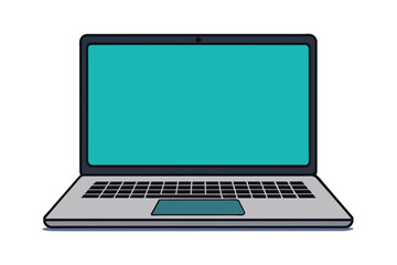 Poster - Laptop computer with green screen, Open laptop showing a blank pale screen