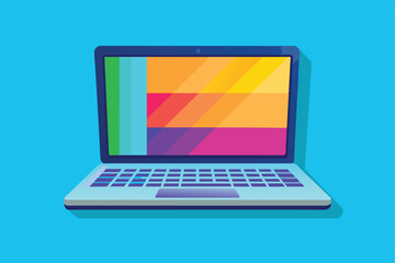 Poster - Laptop mockup with blue background, vertical design for advertisement, Open laptop showing a blank pale blue screen