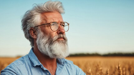 Pensive Elderly Man in Wheat Field