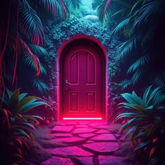 Sticker - Glowing Doorway in Tropical Forest.