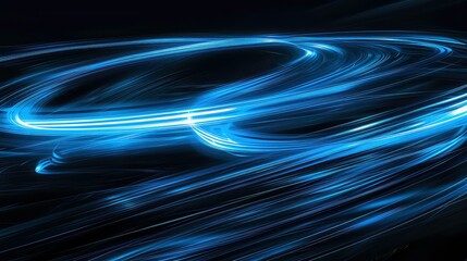 Poster - A dark abstract background with streaks of blue light that swirl and curve creating a hypnotic and dynamic effect.