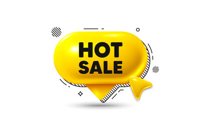 Sticker - Click here speech bubble 3d icon. Hot Sale tag. Special offer price sign. Advertising Discounts symbol. Hot sale chat offer. Speech bubble banner. Text box balloon. Vector