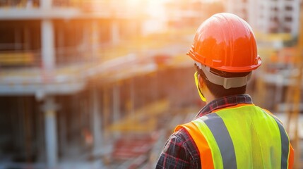 Worker in Safety Gear at a Construction Site