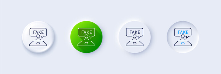 Poster - fake review line icon. neumorphic, green gradient, 3d pin buttons. social propaganda sign. wrong tru