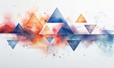 Wall Mural - Watercolor geometric shapes floating on a white backdrop.