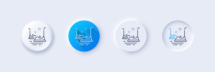 Poster - Bumper cars line icon. Neumorphic, Blue gradient, 3d pin buttons. Amusement park sign. Line icons. Neumorphic buttons with outline signs. Vector