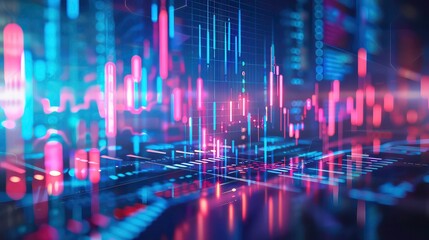 Poster - An abstract digital background featuring a grid with colorful data points and lines.