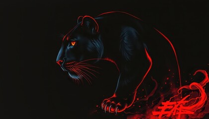 Sticker - Black Panther with Red Flames.