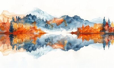 Wall Mural - Watercolor abstract twilight reflections on white.