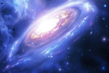 Wall Mural - glowing spiral galaxy with colorful nebula and stars in deep space