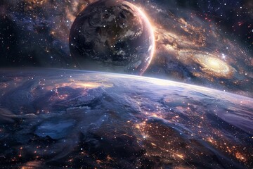 Wall Mural - earth's city lights from space with stars and galaxies in the background