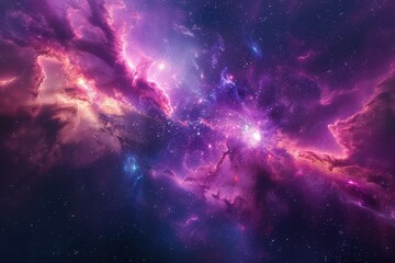 Wall Mural - majestic purple nebula with glowing star clusters