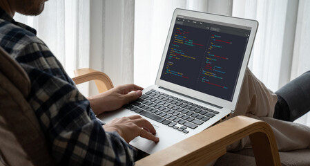 Software development programming on computer screen for modish application and program coding