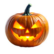 © sampel - Spooky halloween pumpkin glowing face isolated on white background