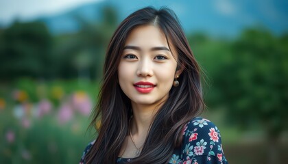 Poster - Portrait of a beautiful young Asian woman smiling.