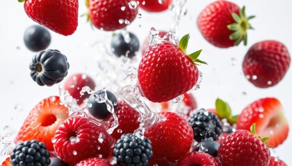 Wall Mural - Fresh Berries Splashing in Water.