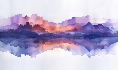 Wall Mural - Watercolor abstract twilight reflections on white.