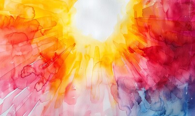 Wall Mural - Abstract sun rays in watercolor on white.