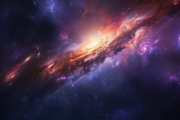 Wall Mural - Colorful spiral galaxy with glowing center and dust in deep space