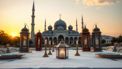 Canvas Print - Ramadan Feast in Front of a Mosque.