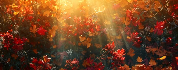 Wall Mural - Sunlight filtering through autumn leaves