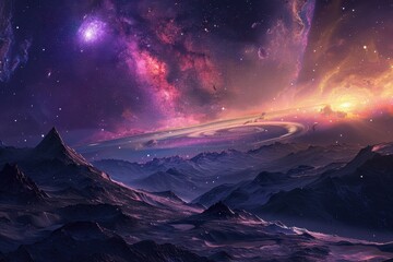 Canvas Print - Breathtaking cosmic landscape with vibrant nebula and distant galaxies.
