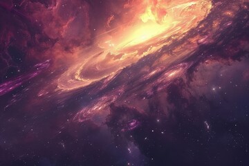 Wall Mural - majestic view of a swirling spiral galaxy with glowing gas and dust clouds in deep space.