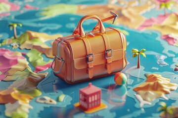 Poster - A suitcase sitting on a world map, ideal for travel and adventure themes