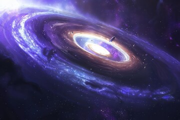 Canvas Print - Colorful swirling spiral galaxy with glowing center and dust formations