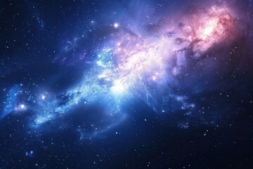 Canvas Print - Glowing Purple And Blue Nebula With Stars In Deep Space