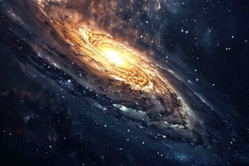 Wall Mural - Spiral galaxy in deep space with stars and glowing dust, a majestic view of the universe.