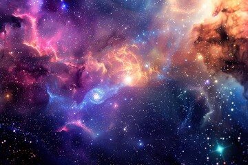 Wall Mural - colorful and vivid space nebula with glowing stars and swirling dust clouds