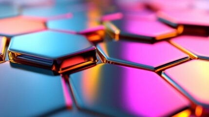 Poster - Colorful hexagon pattern creates a striking visual effect on a reflective surface