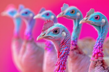 A Flock of Pink and Blue Turkeys