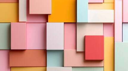 Poster - A vibrant arrangement of abstract geometric shapes in pastel hues forms a captivating pattern