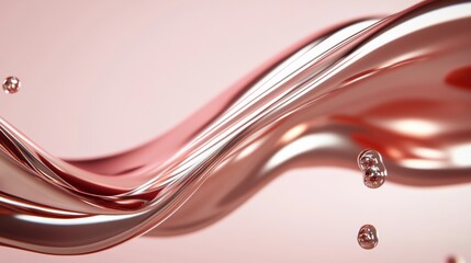 Poster - Shimmering metallic liquid flows elegantly against a soft pink backdrop, showcasing a mesmerizing texture