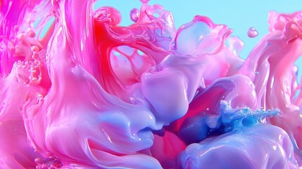 Poster - Vibrant swirls of pink and blue blend seamlessly in an abstract watercolor design