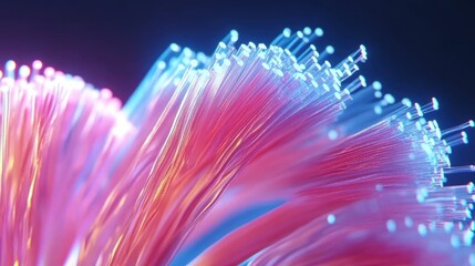 Fototapete - Colorful fiber optic strands radiate light in an abstract display, creating a mesmerizing visual effect