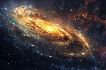 Wall Mural - Glowing spiral galaxy with bright center and stardust in the cosmos.