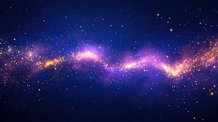 Wall Mural - A long purple line of stars with a blue background. The stars are scattered throughout the image, with some closer to the left side and others towards the right. Scene is one of wonder and awe