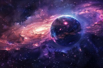 Wall Mural - Glowing planet in the middle of a colorful nebula in deep space.
