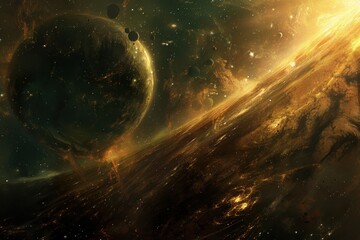 Wall Mural - Glowing Nebula and Distant Planets in Deep Space